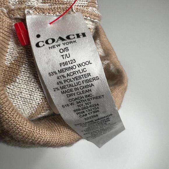 Coach Signature C Logo Beanie Hat O/S Merino Wool Blend Tan F56123 Women’s - Picture 3 of 4